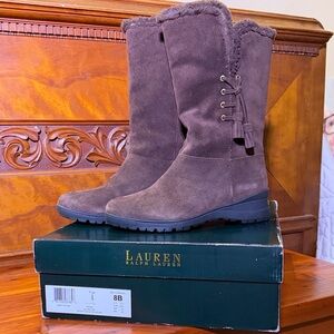 Lauren Ralph Lauren Tadina Chocolate Brown Suede Mid Calf Winter Boots